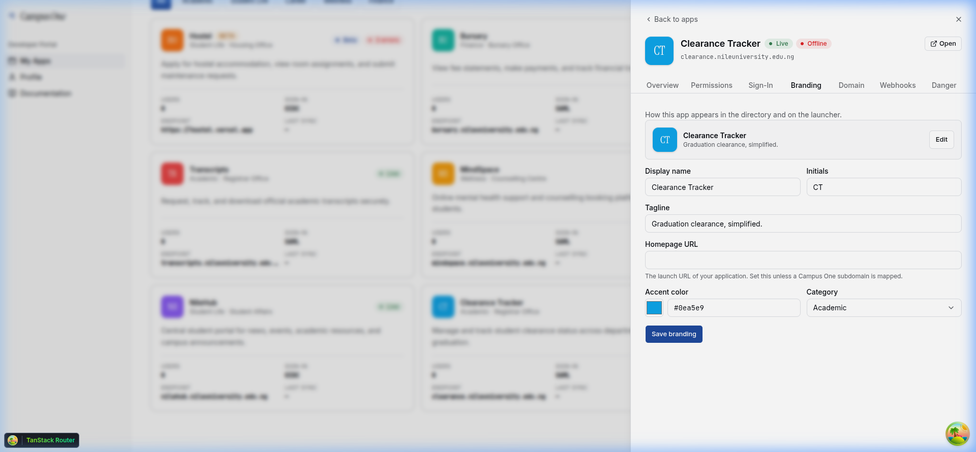 App Drawer: Branding Tab