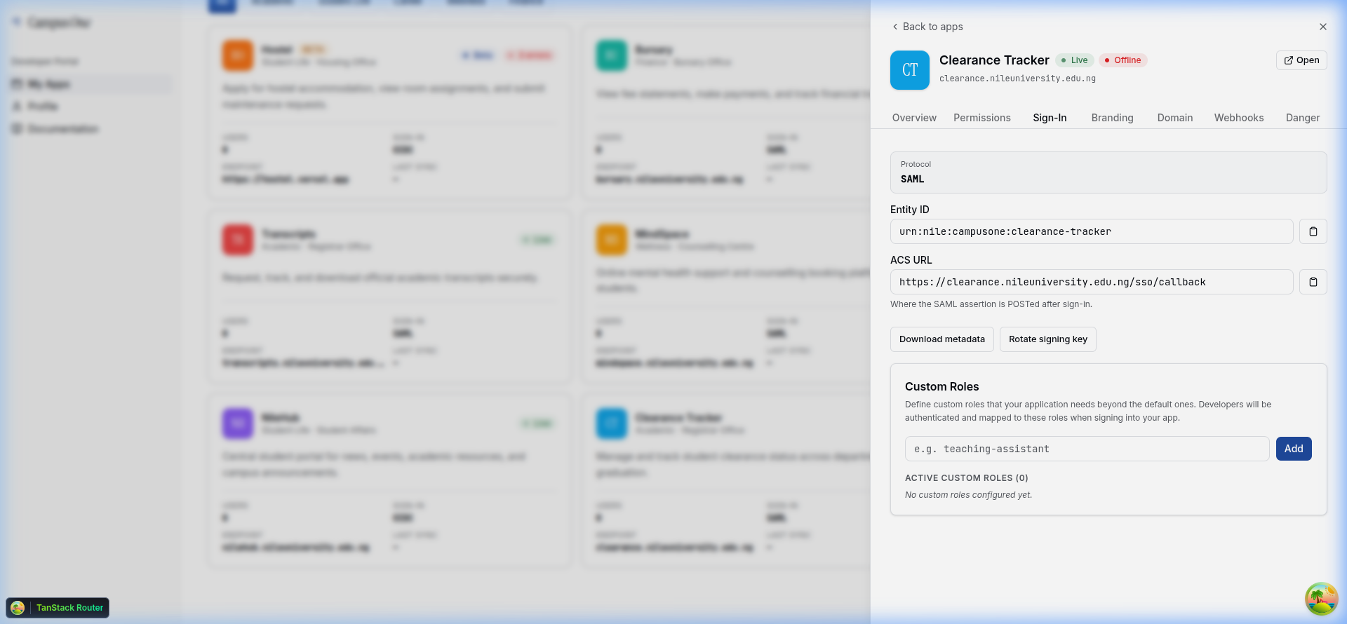 App Drawer: SSO Credentials Tab