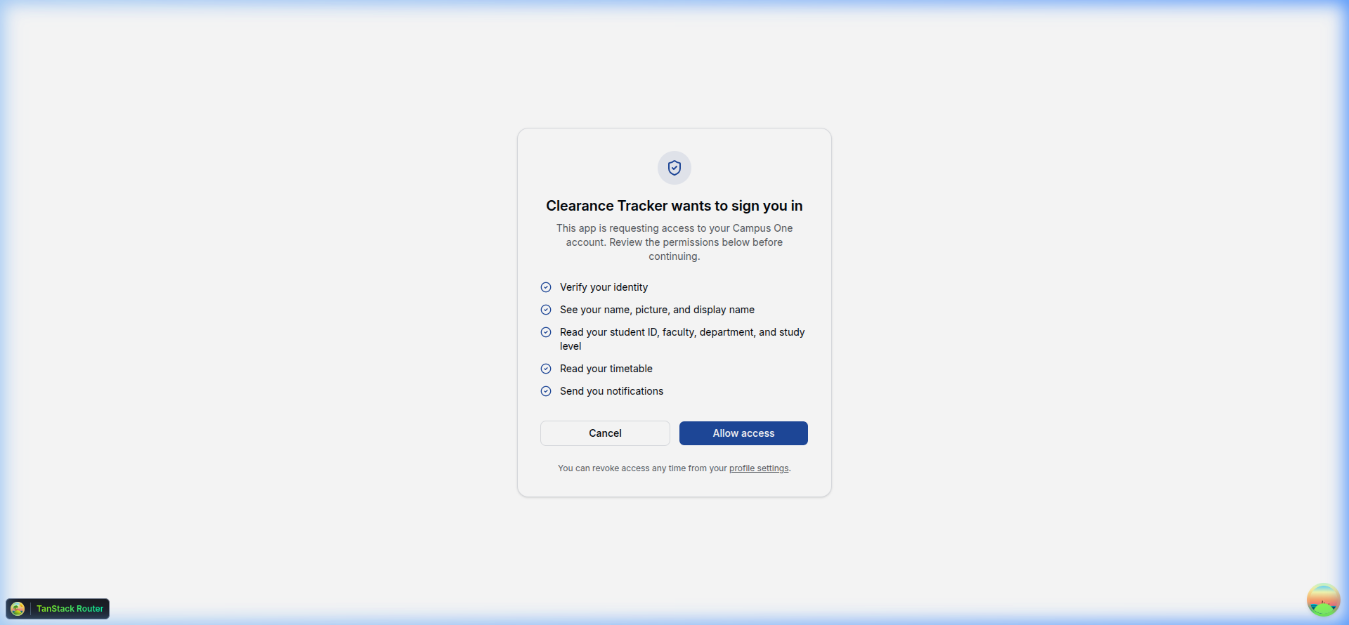 OIDC Student Consent Screen